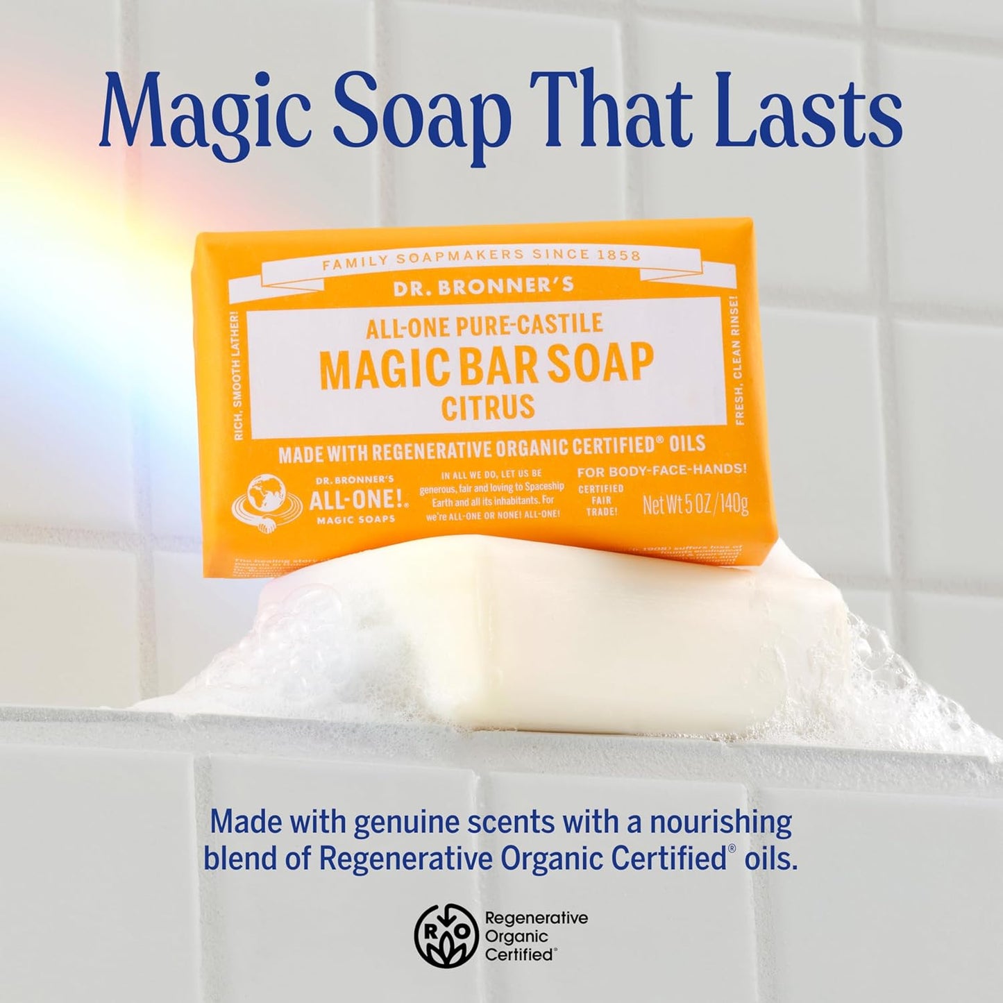 Dr. Bronner's Pure-Castile Magic Bar Soaps - Made with Regenerative Organic Certified Oils - For Face, Body, Hair..