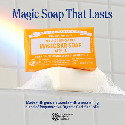 Dr. Bronner's Pure-Castile Magic Bar Soaps - Made with Regenerative Organic Certified Oils - For Face, Body, Hair..