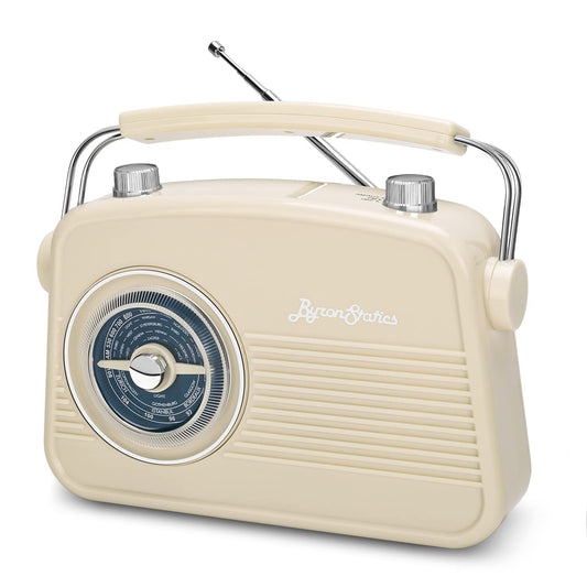 ByronStatics Portable Radio AM FM, Vintage Retro Radio - Cream