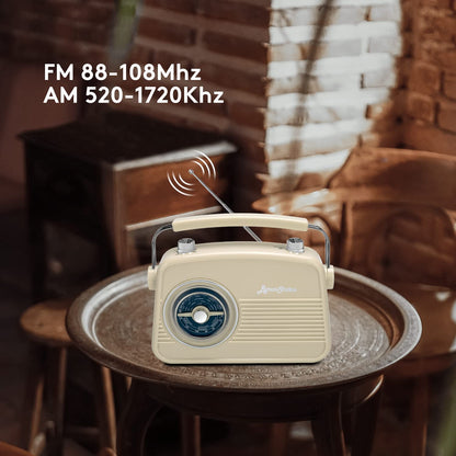 ByronStatics Portable Radio AM FM, Vintage Retro Radio - Cream..