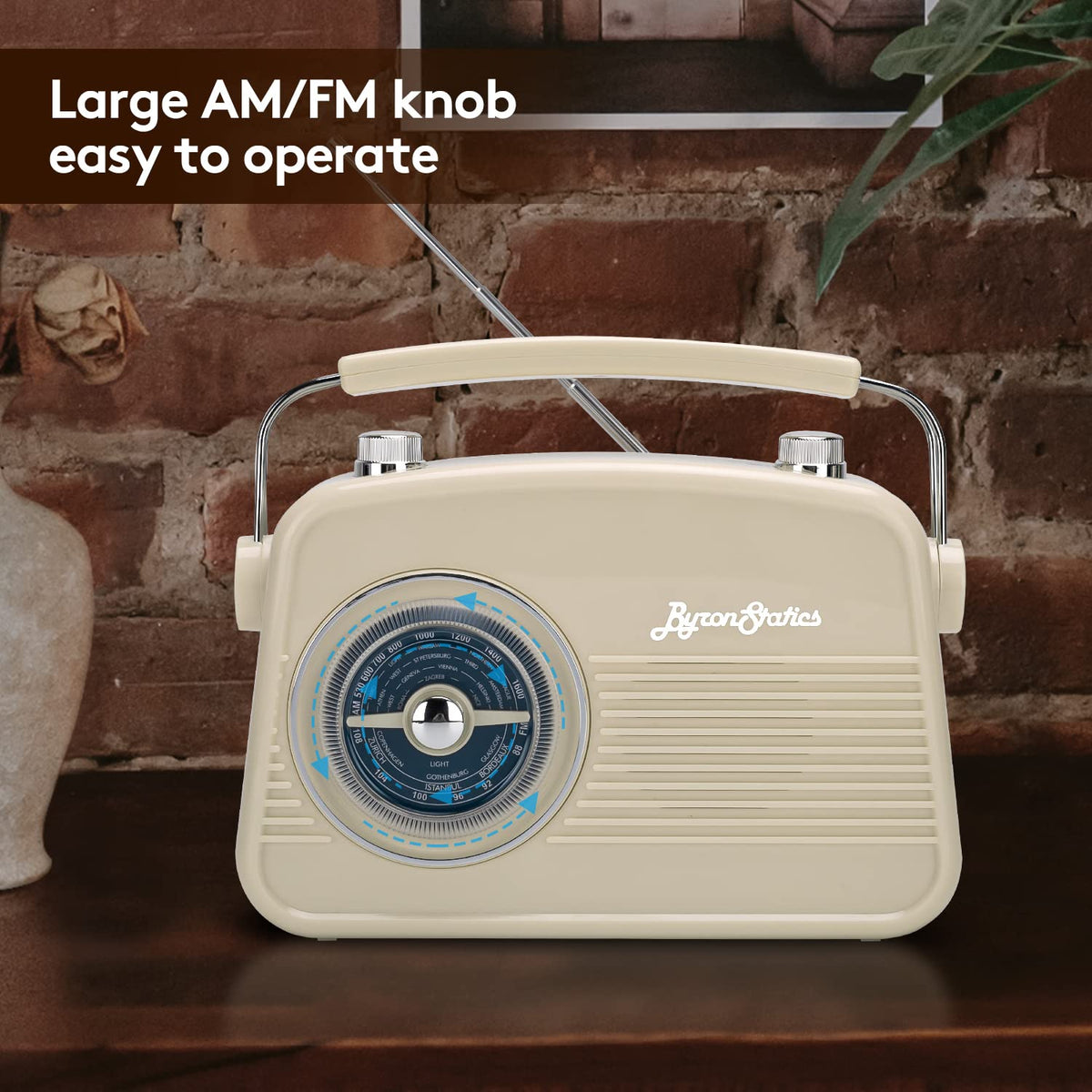 ByronStatics Portable Radio AM FM, Vintage Retro Radio - Cream..