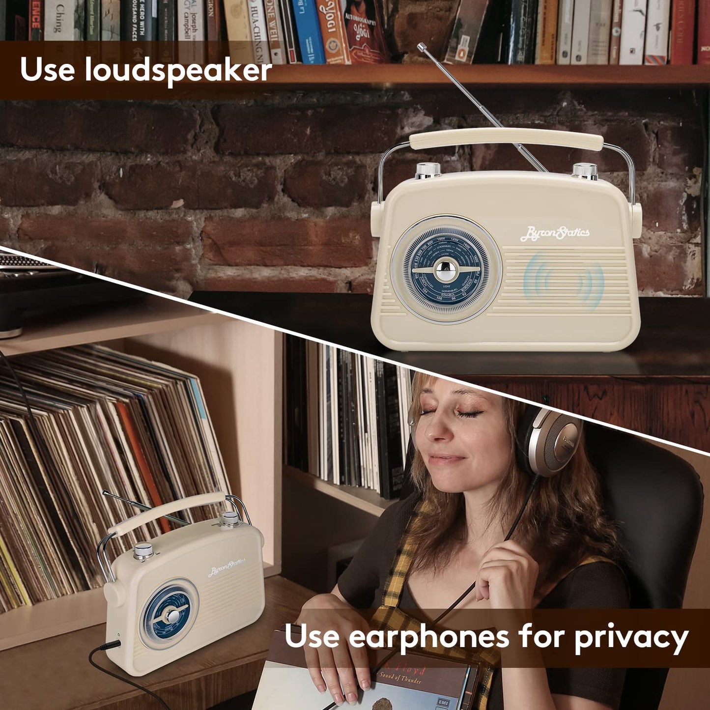ByronStatics Portable Radio AM FM, Vintage Retro Radio - Cream..