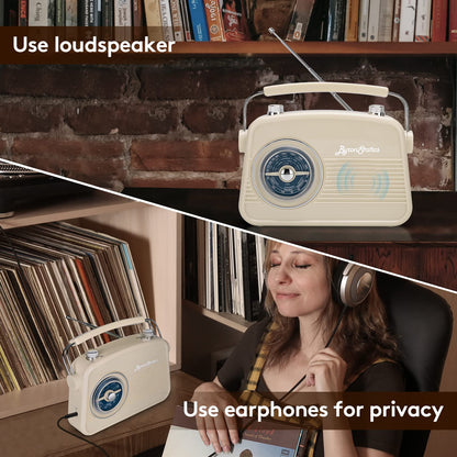 ByronStatics Portable Radio AM FM, Vintage Retro Radio - Cream..