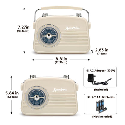 ByronStatics Portable Radio AM FM, Vintage Retro Radio - Cream..