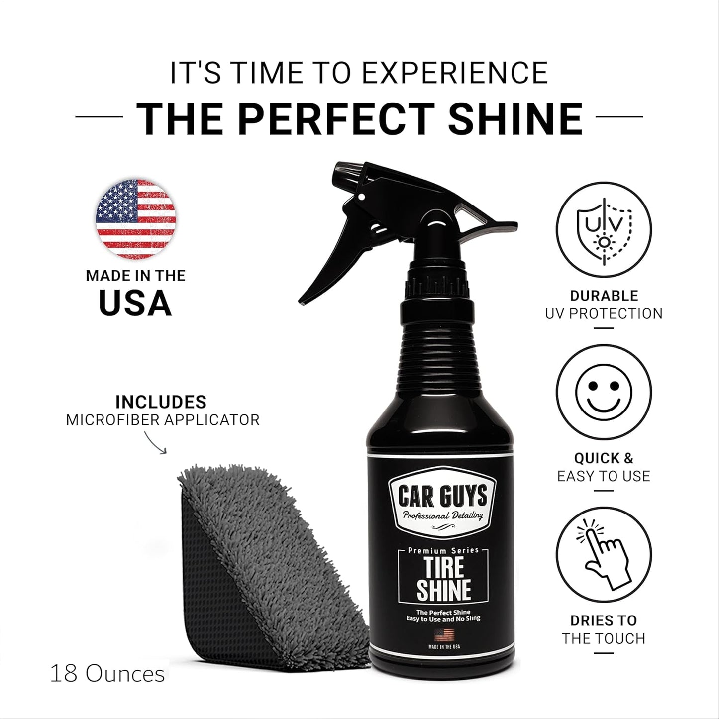 CAR GUYS Tire Shine Spray - The Perfect Deep Black Shine - 18 Oz Kit with Applicator