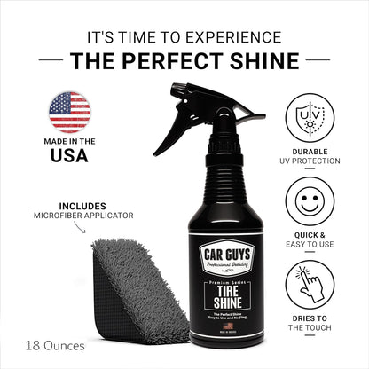 CAR GUYS Tire Shine Spray - The Perfect Deep Black Shine - 18 Oz Kit with Applicator