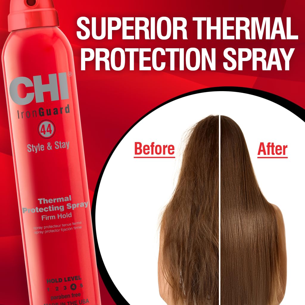 CHI 44 Iron Guard Style &amp; Stay Firm Hold Protecting Spray, Heat Protectant & Hairspray for a Long-Lasting Hold..