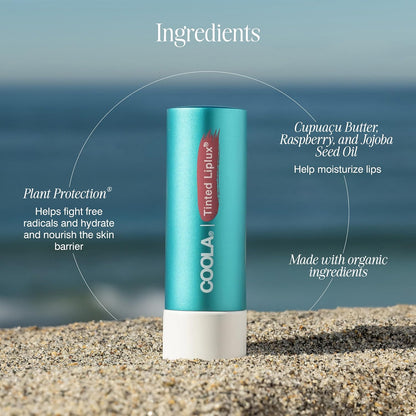 COOLA Organic Liplux Tinted Lip Balm and Sunscreen with SPF 30, Dermatologist Tested Lip Care for Daily Protection, Vegan and Gluten Free