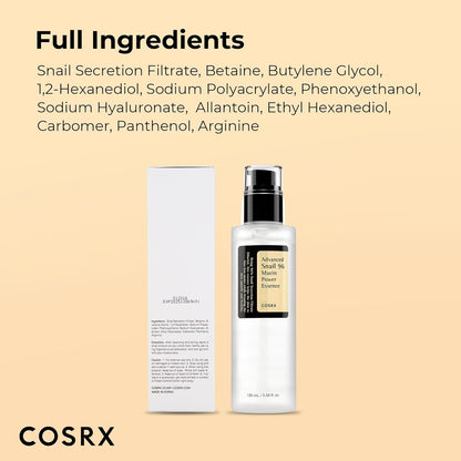 COSRX Snail Mucin 96% Repairing Serum, Hydrating Serum for Face with Snail Secretion Filtrate for Dull Skin & Fine Lines..