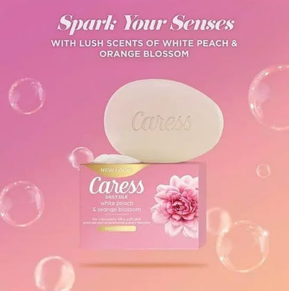 Caress Soap Daily Silk Beauty Bar, White Peach & Orange Blossom, 3.75 Ounce 16 Count