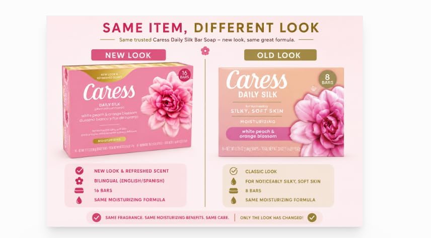 Caress Soap Daily Silk Beauty Bar, White Peach & Orange Blossom, 3.75 Ounce 16 Count