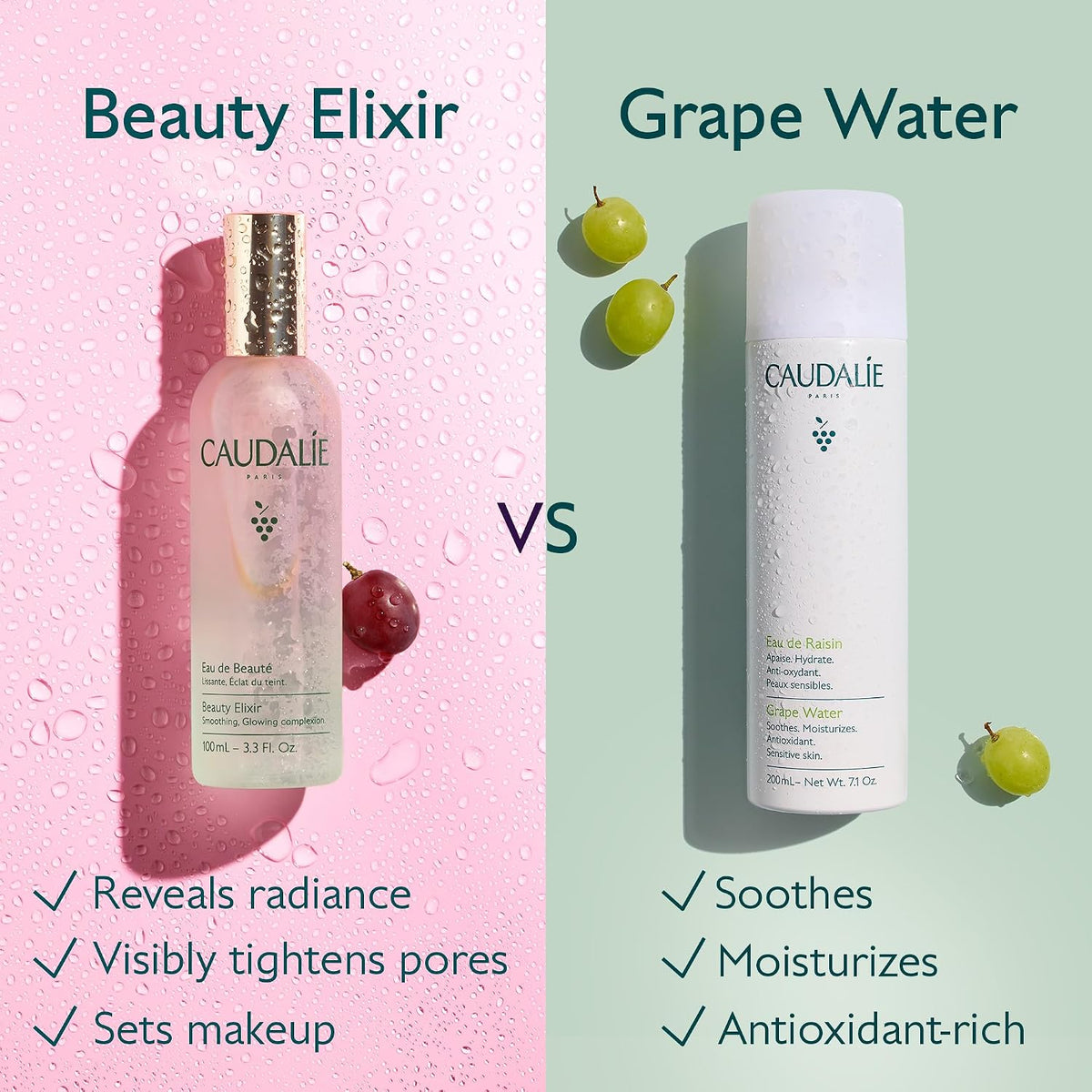 Caudalie Beauty Elixir Prep, Set Makeup, Glow Face Mist