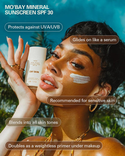 Cay Skin Mo'Bay Mineral Sunscreen Drops SPF 30 – Broad Spectrum Face Sunscreen &amp; Makeup Primer w/Sea Moss..