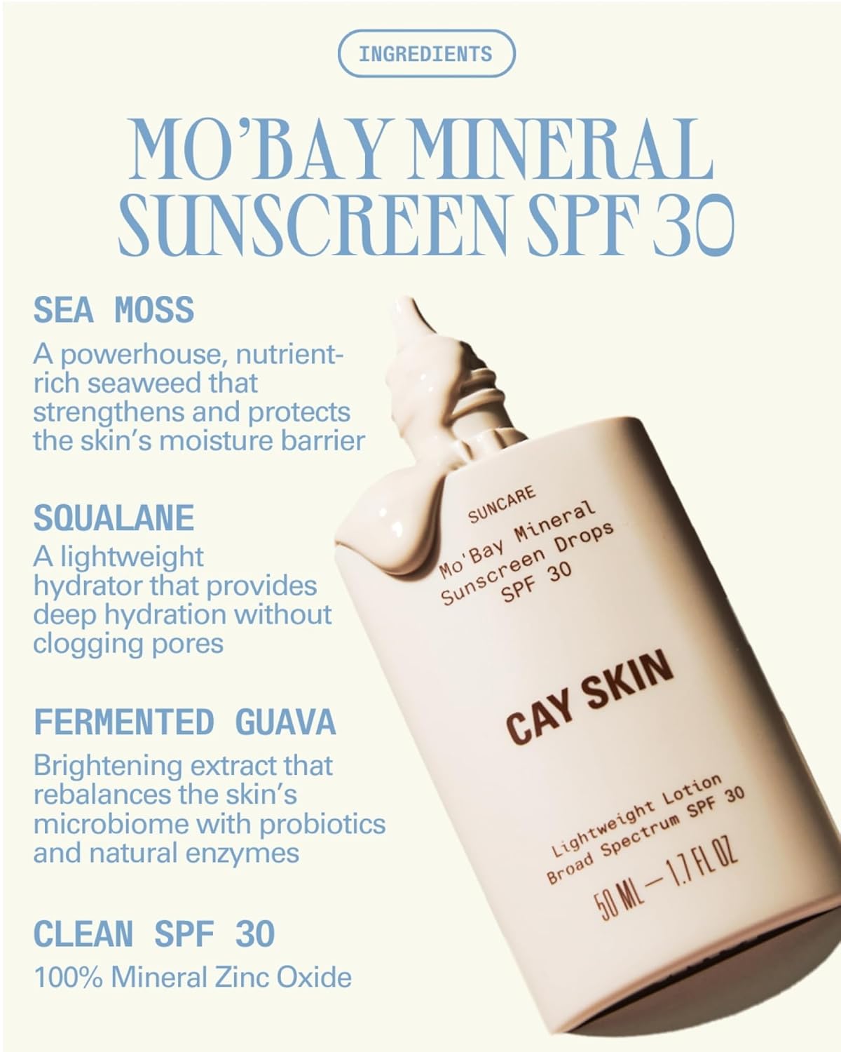 Cay Skin Mo'Bay Mineral Sunscreen Drops SPF 30 – Broad Spectrum Face Sunscreen &amp; Makeup Primer w/Sea Moss..