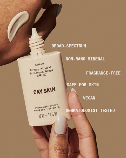 Cay Skin Mo'Bay Mineral Sunscreen Drops SPF 30 – Broad Spectrum Face Sunscreen &amp; Makeup Primer w/Sea Moss..
