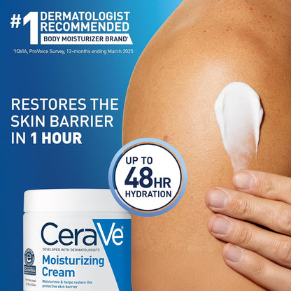 CeraVe Moisturizing Cream, Body and Face Moisturizer for Dry Skin, Body Cream with Hyaluronic Acid and Ceramides...