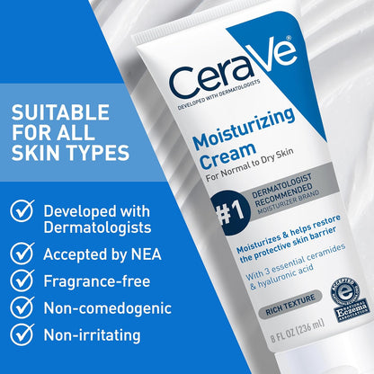 CeraVe Moisturizing Cream, Body and Face Moisturizer for Dry Skin, Body Cream with Hyaluronic Acid and Ceramides...