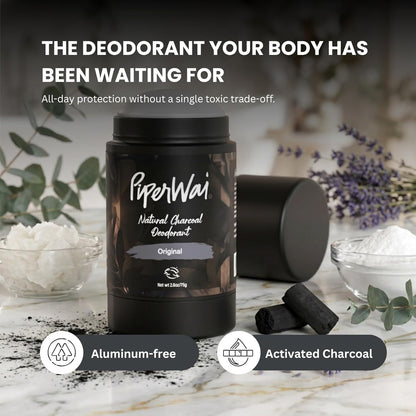 PiperWai Natural Deodorant w/Activated Charcoal | Odor Protection, Vegan, Aluminum Free, 2-Pack...