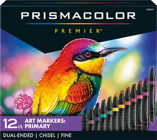 Prismacolor Premier Double-Ended Art Markers, Fine and Chisel Tip, 12 Pack
