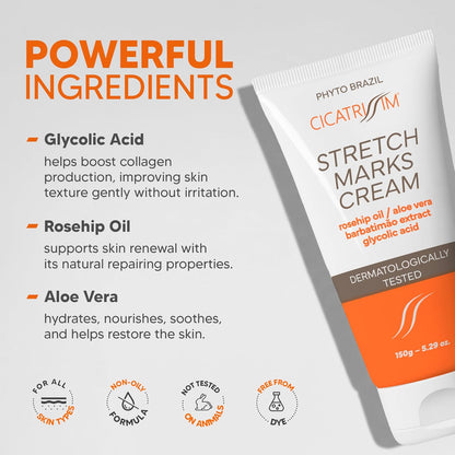 Cicatrissim Stretch Mark Cream for Red and White Striae - Softens Stretch Marks, Evens Skin Tone, and Firms Skin..