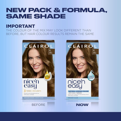 Clairol Nice'n Easy Permanent Hair Dye, 6 Light Brown | Pack of 1