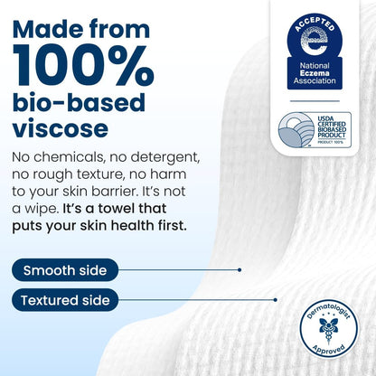 Clean Skin Club Clean Towels XL®, 100% USDA Biobased Face Towel, Disposable Face Towelette, Eczema Association Accepted..