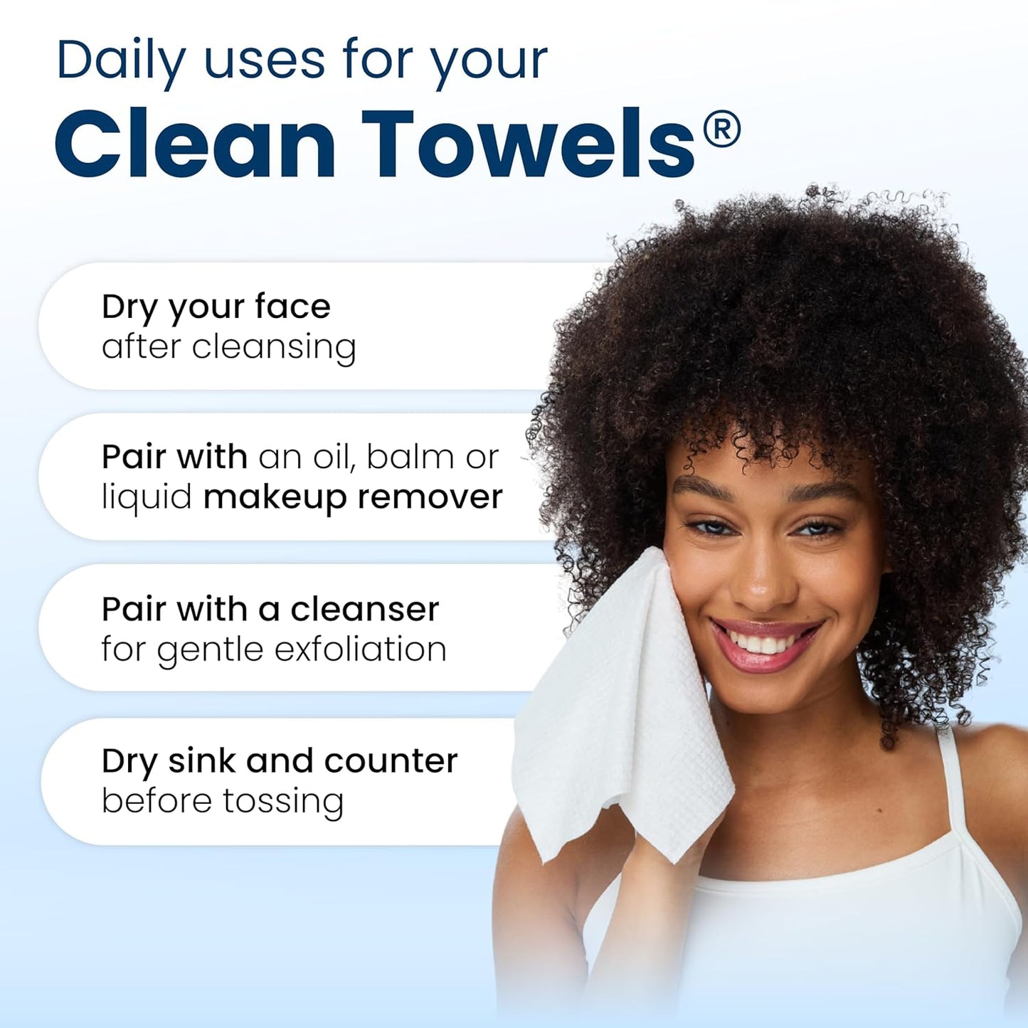 Clean Skin Club Clean Towels XL®, 100% USDA Biobased Face Towel, Disposable Face Towelette, Eczema Association Accepted..