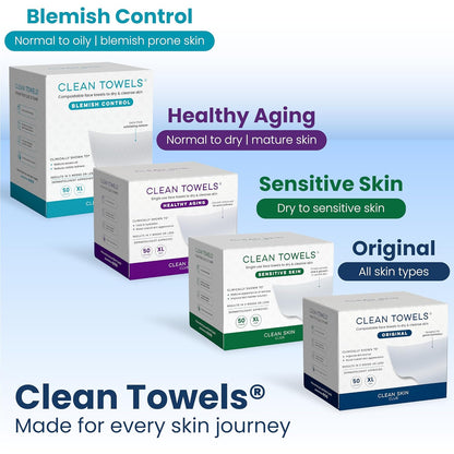 Clean Skin Club Clean Towels XL®, 100% USDA Biobased Face Towel, Disposable Face Towelette, Eczema Association Accepted..