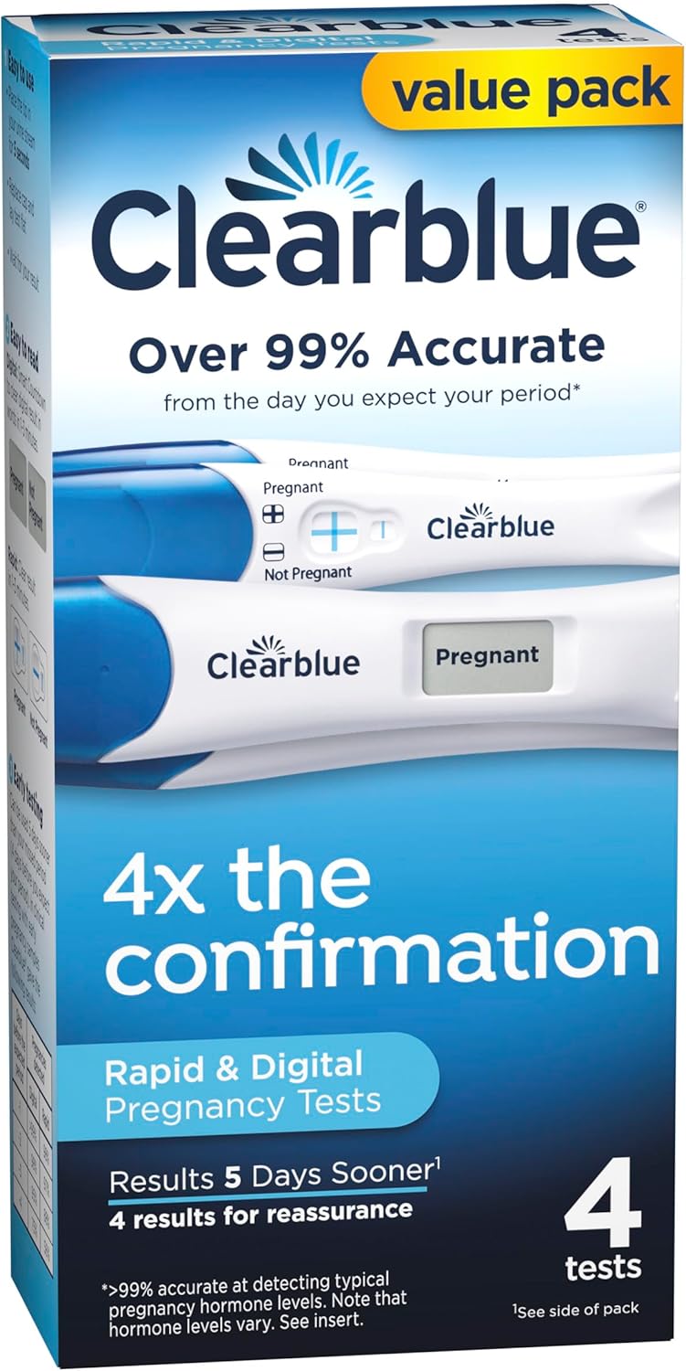 Clearblue Pregnancy Test Combo Pack, 4ct - Digital with Smart Countdown & Rapid Detection - 4 Count (Pack of 1)