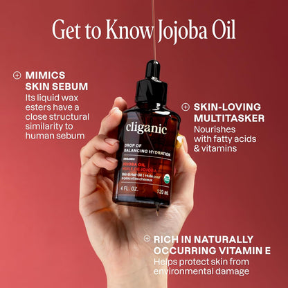 Cliganic Organic Jojoba Oil, 100% Pure (4oz) | Moisturizing for Face, Hair, Skin & Nails | Natural Cold Pressed Hexane Free | Base Carrier Oil