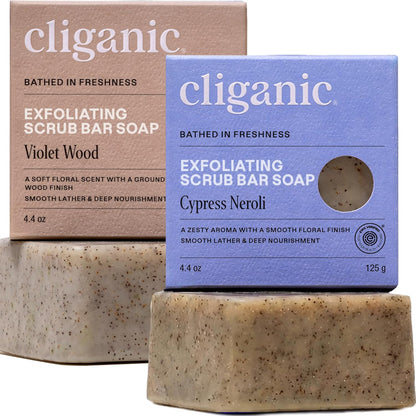 Cliganic Exfoliating Bar Soap For Men & Women – Body Scrub Soap with 98% Natural Ingredients Cleanses, Smooths &amp; Revitalizes Skin..