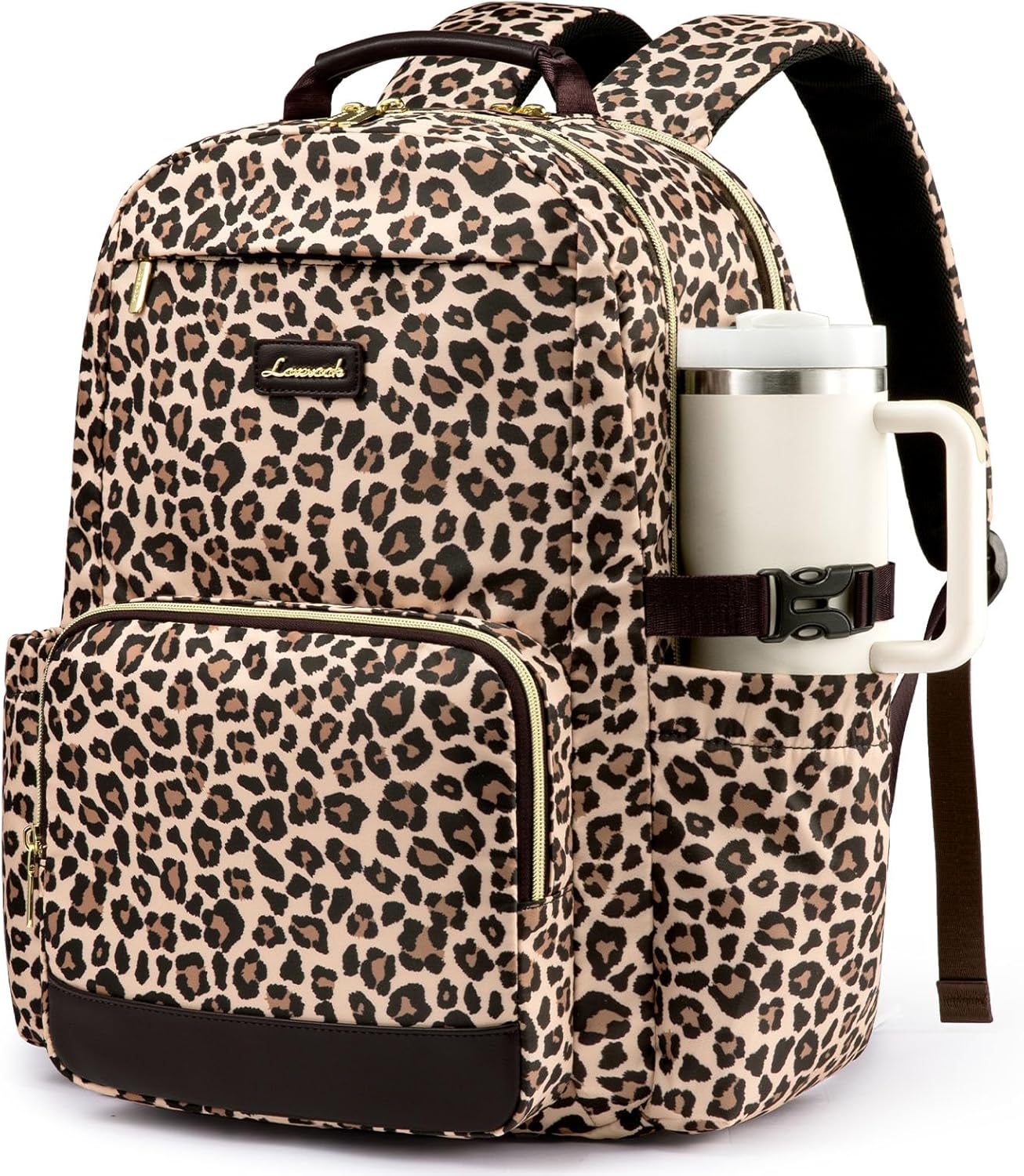 LOVEVOOK Laptop Backpack for Women with Pouch Pocket for Large Capacity Cup, Leopard print