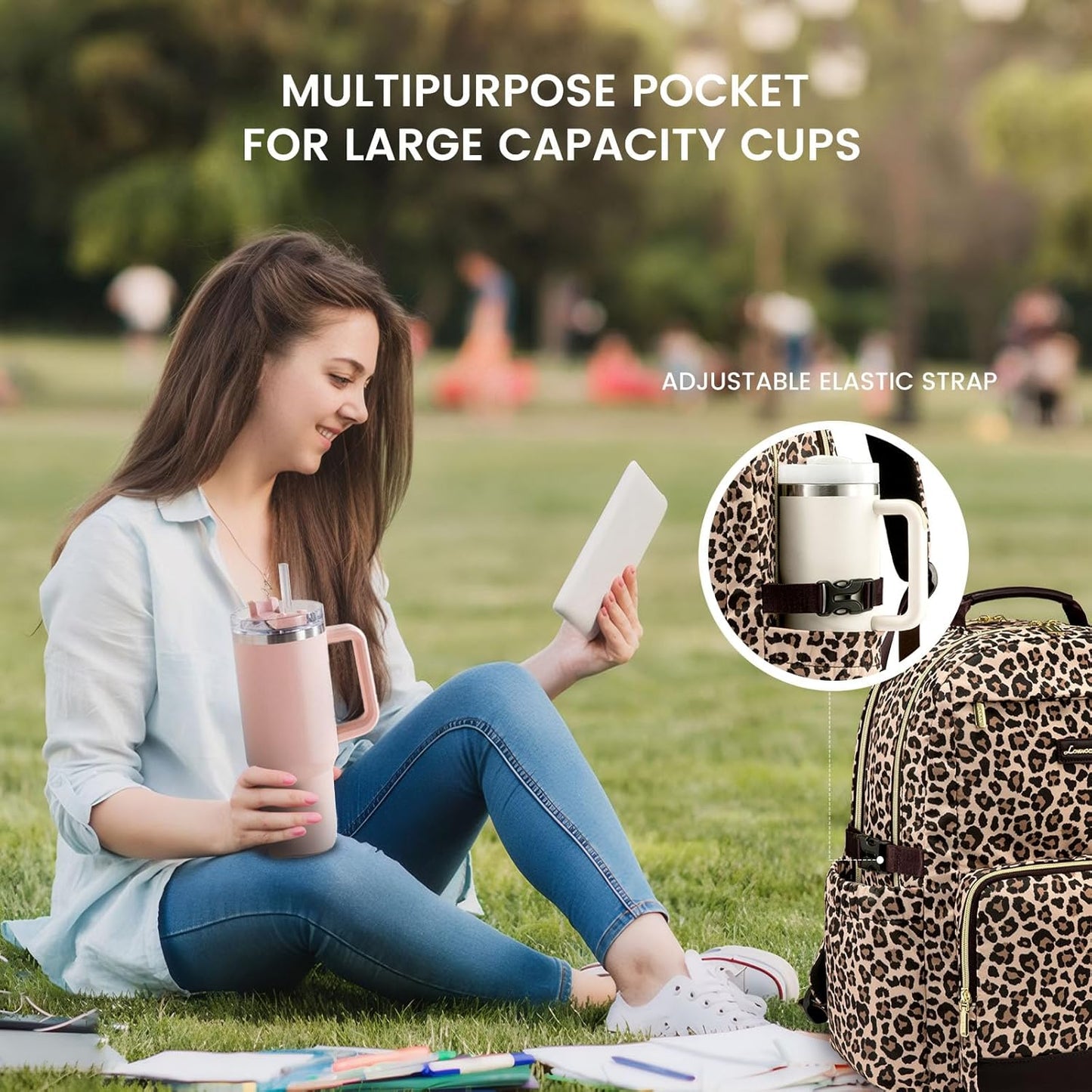 LOVEVOOK Laptop Backpack for Women with Pouch Pocket for Large Capacity Cup, Leopard print