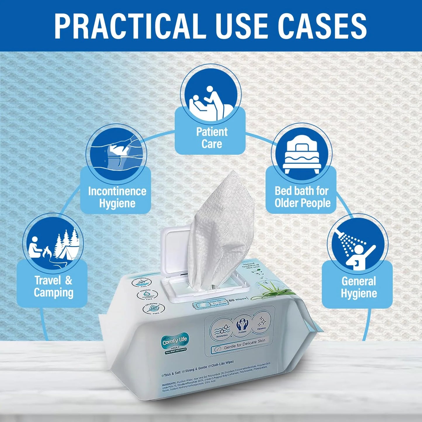Comfy Life Premium Full Body Cleansing Wet Wipes For Adults