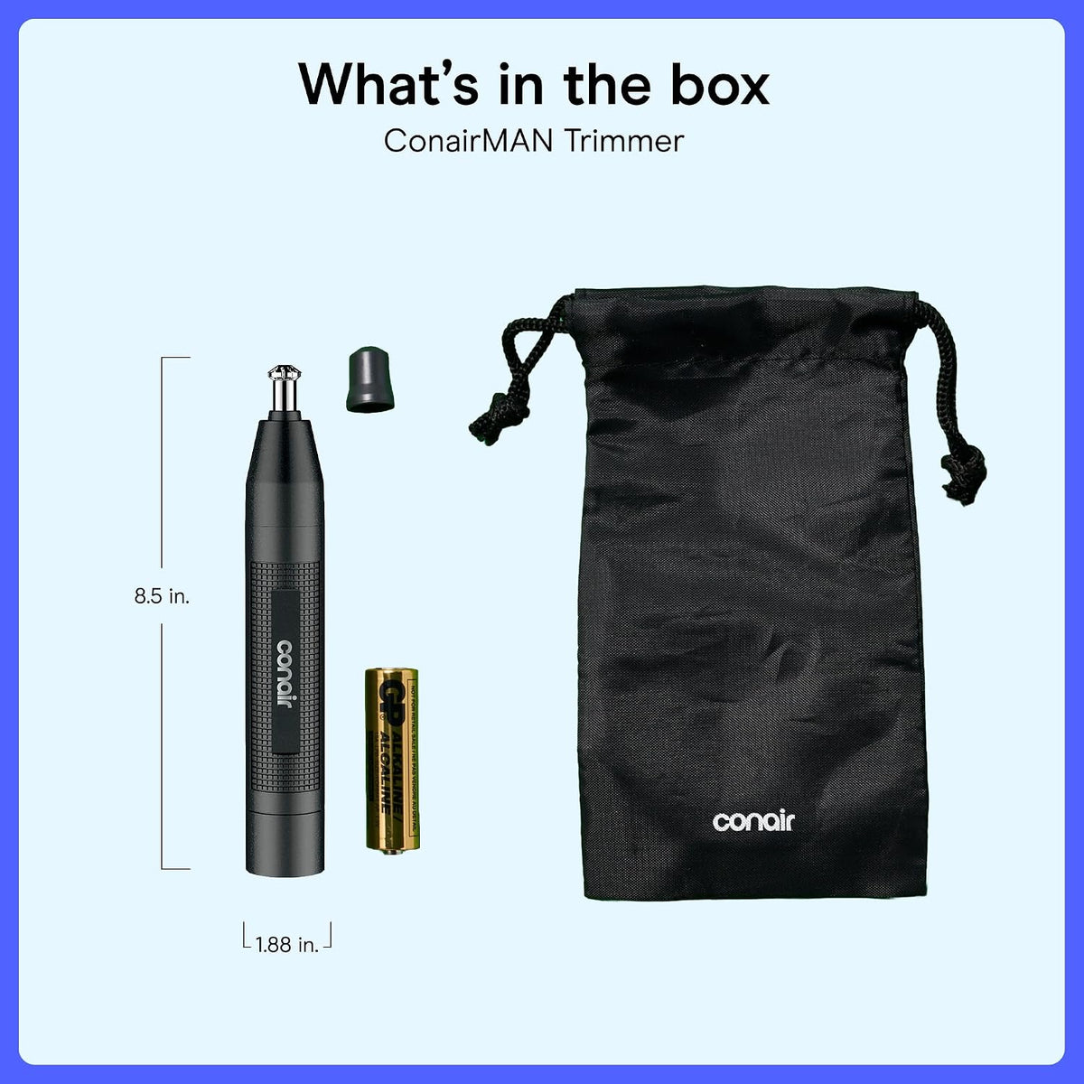 ConairMAN Ear and Nose Hair Trimmer for Men, Cordless, 360° Bevel Blade