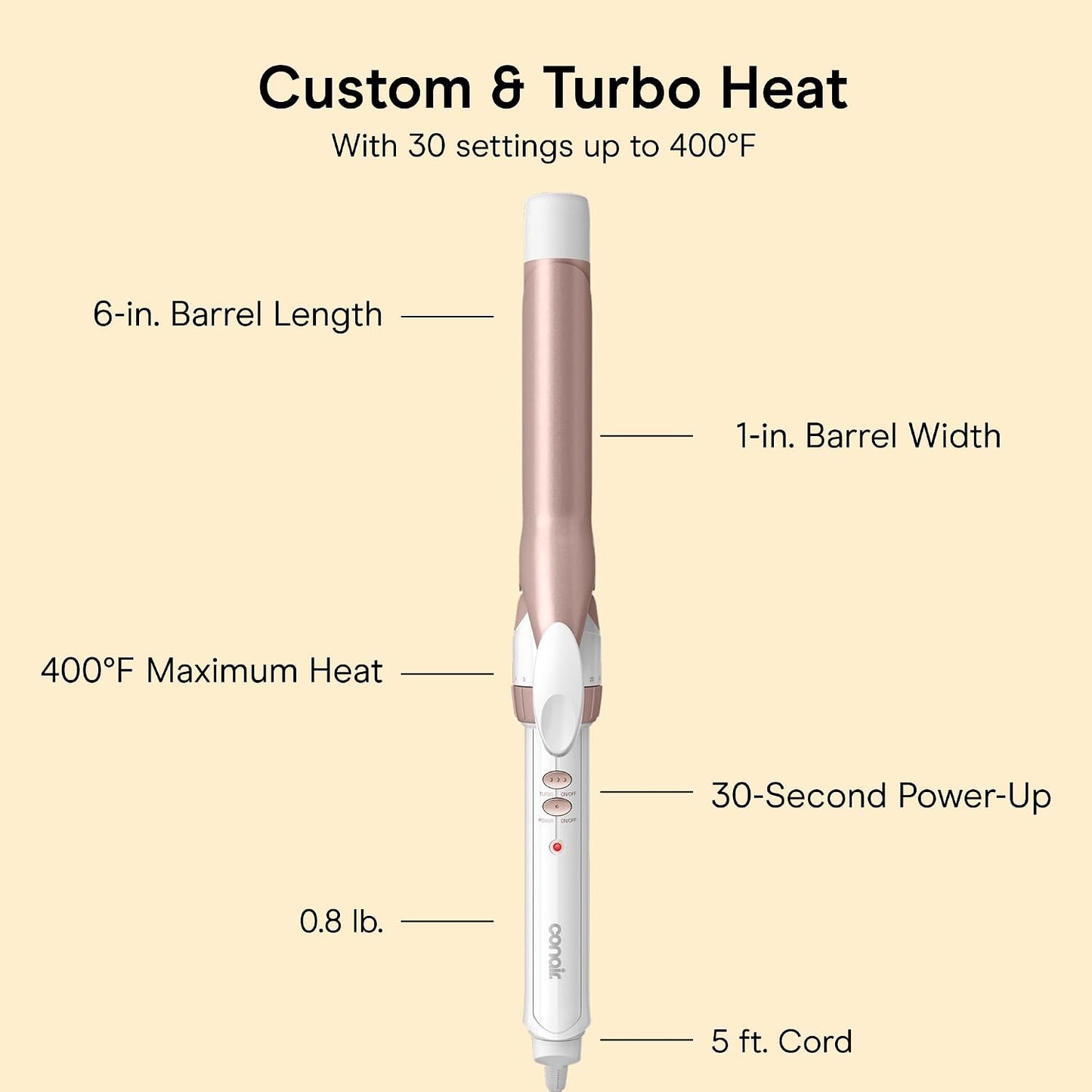 Conair Double Ceramic 1 in. Curling Iron | Double Ceramic 1 in. Barrel Creates Classic Curls on Short to Long Hair, White/Rose Gold, CD701L