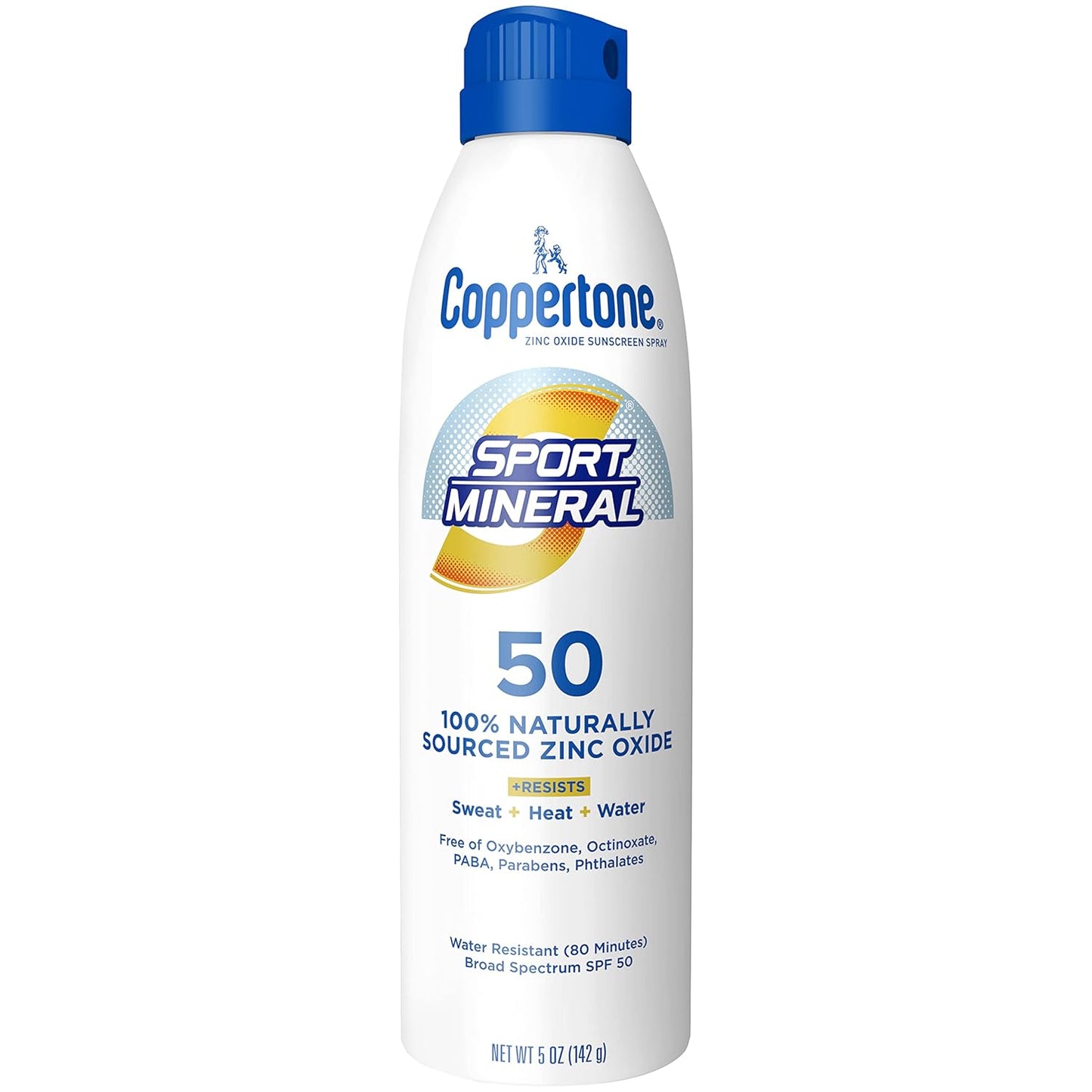 Coppertone SPORT Mineral Sunscreen Spray SPF 50, 5 OZ | Zinc Oxide Mineral Sunscreen Spray SPF 50 , Sweat..