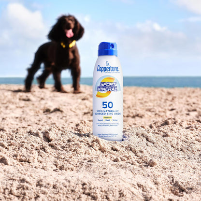 Coppertone SPORT Mineral Sunscreen Spray SPF 50, 5 OZ | Zinc Oxide Mineral Sunscreen Spray SPF 50 , Sweat..