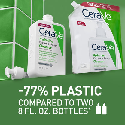 CeraVe Hydrating Cream To Foam Cleanser, Makeup Remover Face Wash For Dry Skin, Foaming Facial Cleanser...