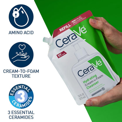 CeraVe Hydrating Cream To Foam Cleanser, Makeup Remover Face Wash For Dry Skin, Foaming Facial Cleanser...