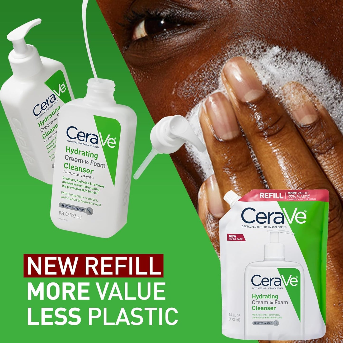 CeraVe Hydrating Cream To Foam Cleanser, Makeup Remover Face Wash For Dry Skin, Foaming Facial Cleanser...