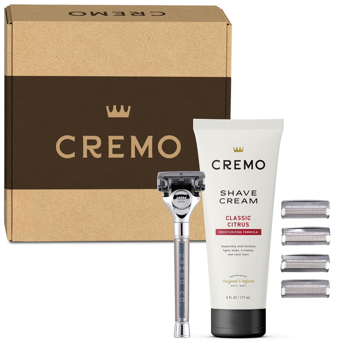 Cremo Original Shave Gift Set for Men, includes Impossibly-Slick 6 oz Shaving Cream, Chrome Barber Grade Razors..