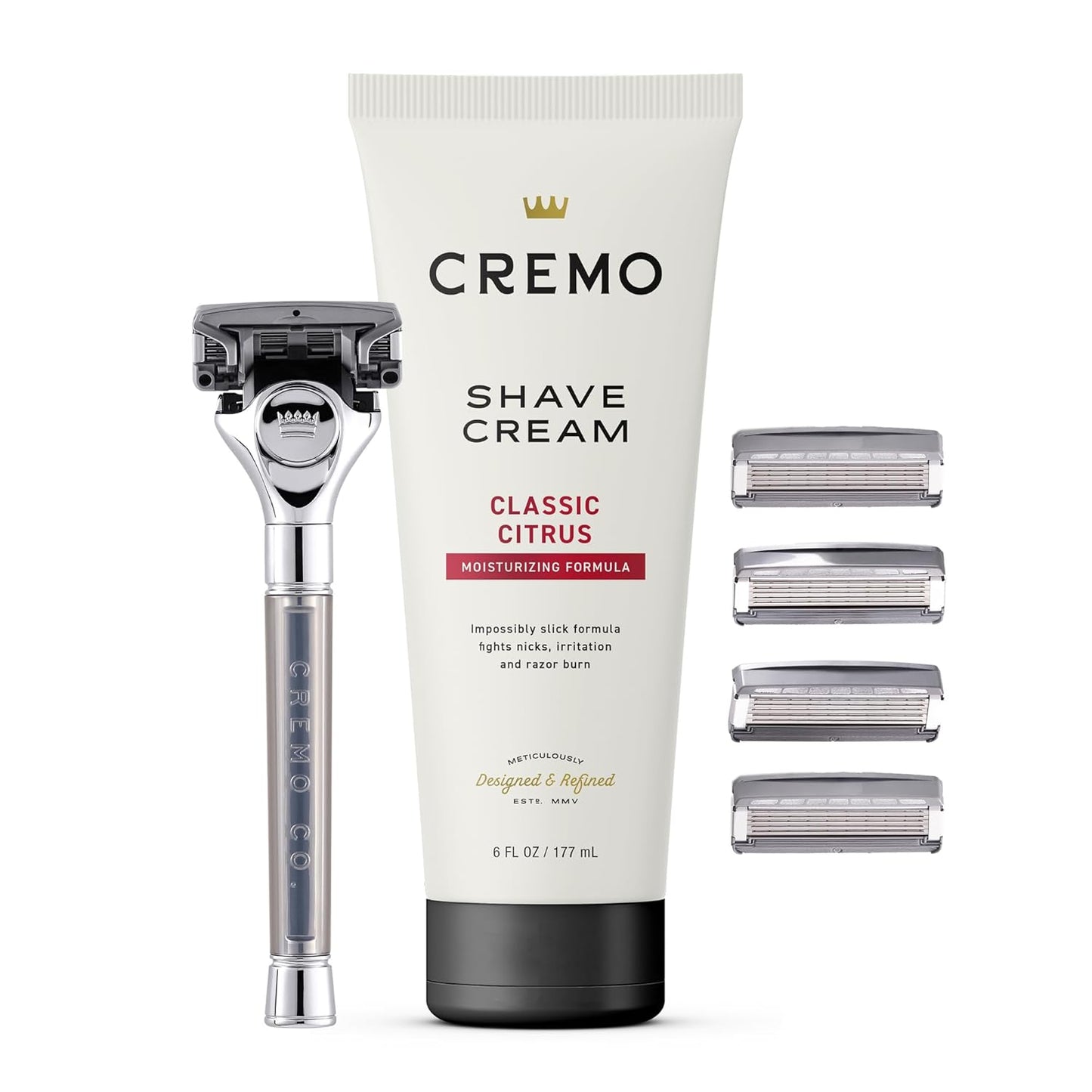 Cremo Original Shave Gift Set for Men, includes Impossibly-Slick 6 oz Shaving Cream, Chrome Barber Grade Razors..