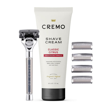 Cremo Original Shave Gift Set for Men, includes Impossibly-Slick 6 oz Shaving Cream, Chrome Barber Grade Razors..