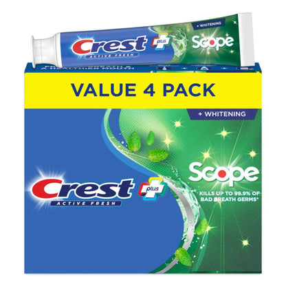 Crest + Scope, Active Fresh, Teeth Whitening Toothpaste for adults, Bad Breath Treatment, Breath Freshner..