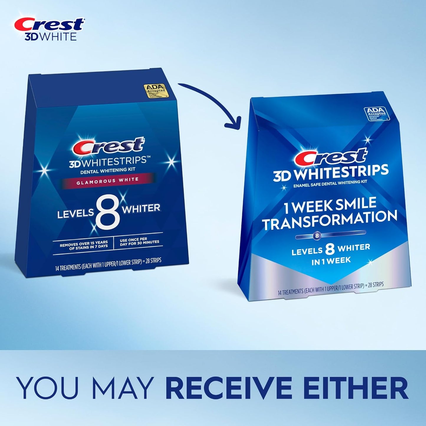 Crest 3D Whitestrips, 1 Week Smile Transformation, Whitestrips 3D White, 14 Treatments (Each with 1 Upper/1 Lower), 28 Strips