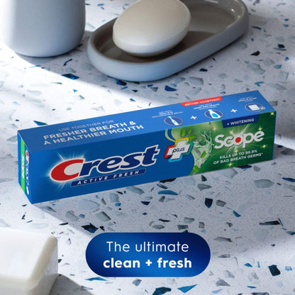 Crest + Scope, Active Fresh, Teeth Whitening Toothpaste for adults, Bad Breath Treatment, Breath Freshner..