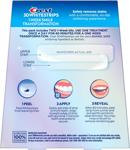 Crest 3D Whitestrips, 1 Week Smile Transformation, Whitestrips 3D White, 14 Treatments (Each with 1 Upper/1 Lower), 28 Strips