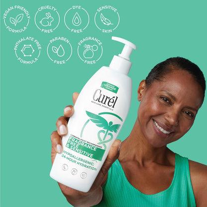 Curel Fragrance Free Comforting Body Lotion, Unscented Dry Skin Moisturizer for Sensitive Skin , with Advanced Ceramide Complex..