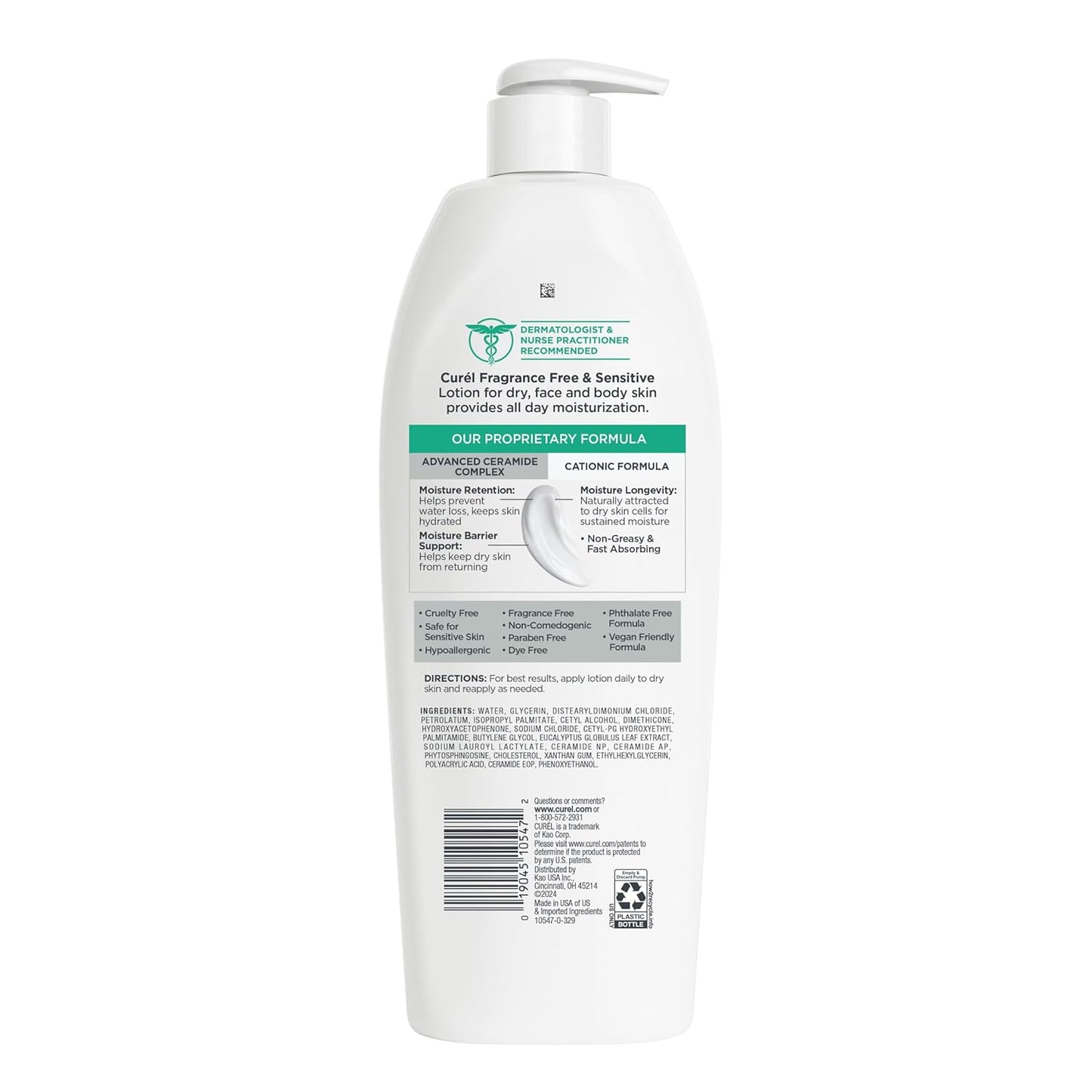 Curel Fragrance Free Comforting Body Lotion, Unscented Dry Skin Moisturizer for Sensitive Skin , with Advanced Ceramide Complex..